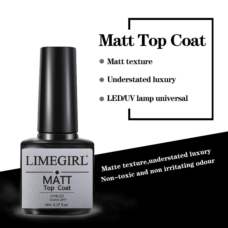 Limegirl 7.5Ml Fast แห้งรองพื้น Matt Top เจลฐานรองพื้นด้านบนและฐาน Ccoat Soak Off เจลเล็บโปแลนด์สำหรับเล็บ Art Design