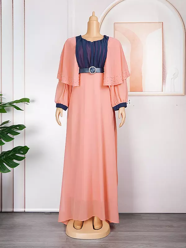 2023 Muslim Long Skirt African Women's Dress Large Size Chiffon Color Patchwork Dress S9716