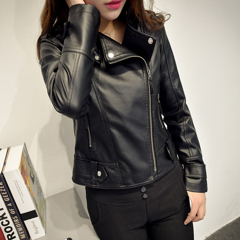 Женская короткая куртка из ПУ кожи, черная мотоциклетная куртка в готическом стиле, повседневная куртка в стиле панк, зимние пальто