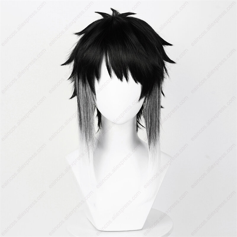 Peluca de Cosplay de Anime Akutagawa Ryunosuke, pelo sintético resistente al calor, 30cm, corto, negro, blanco, degradado