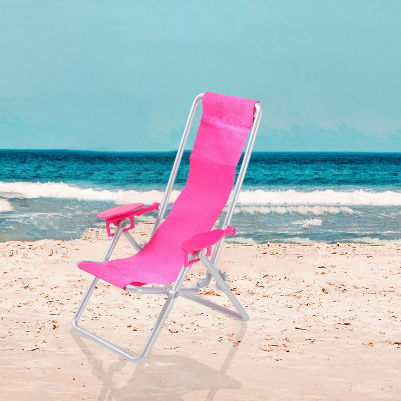 Silla de playa plegable de 2 piezas, silla de cubierta en miniatura, modelo de decoración de muebles en miniatura