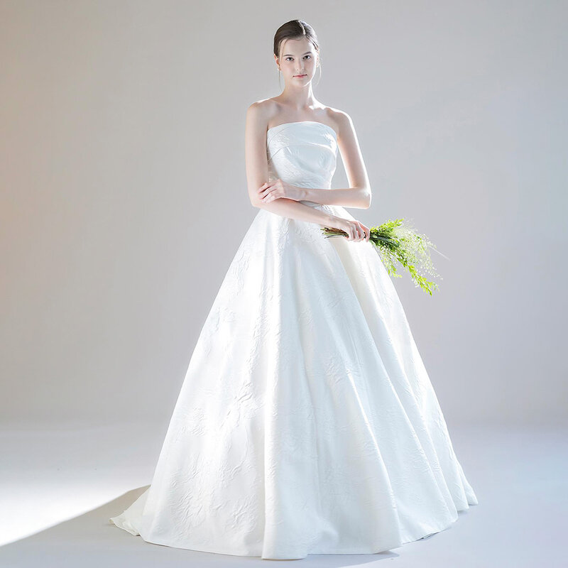 POMUSE Simple Srapless Wedding dress Floor-Length Satin Ball Gown Wedding Bride Gown Custom Made Vestido De Novia for Women
