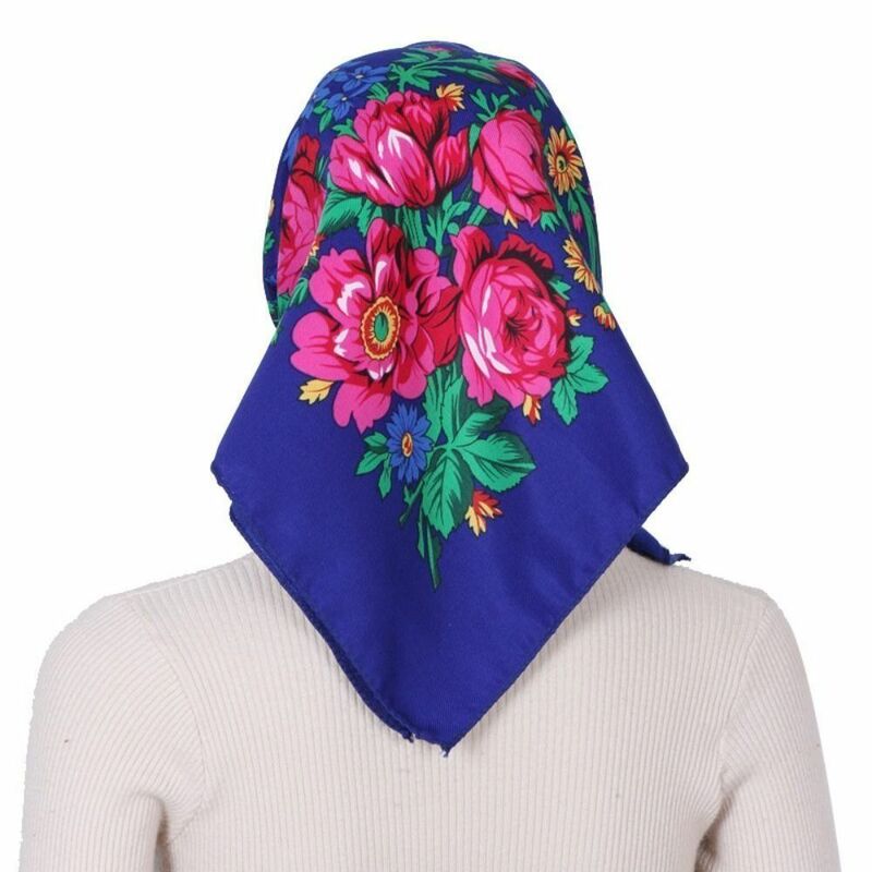 Sciarpa per la testa con stampa di fiori di rosa con protezione solare foulard quadrato in stile etnico di alta qualità scialle quadrato in poliestere