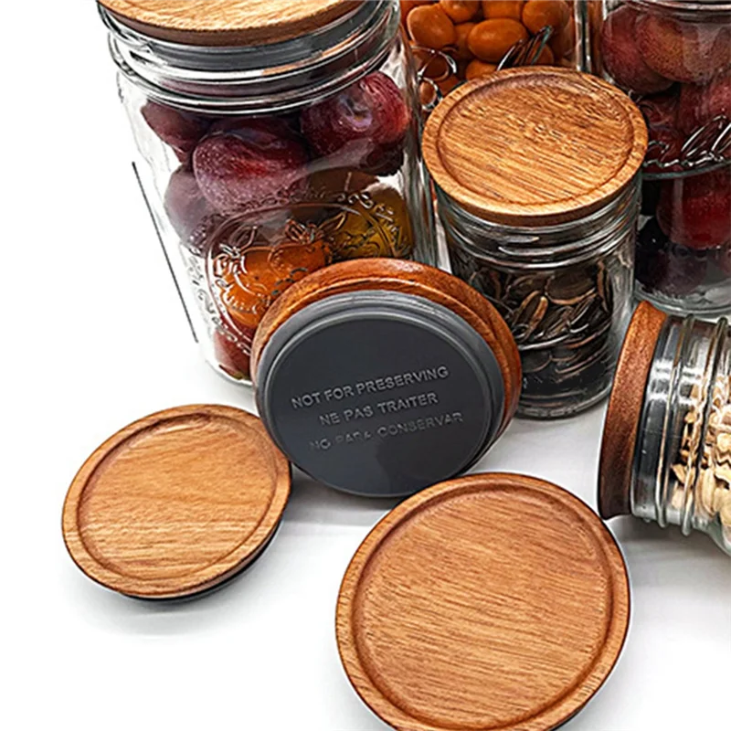 Regular Mouth Jar Lids,Wooden Jar Tops,Canning Lids with Airtight Silicone Seal for Regular Mouth Jars,4 Pack