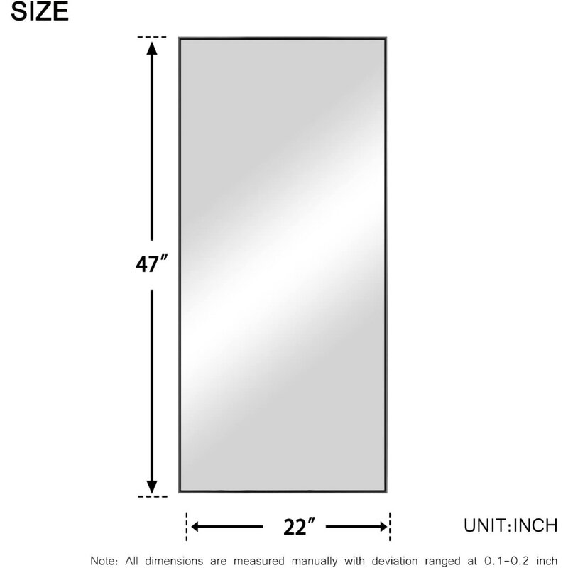 กระจกติดผนังความยาวเต็มรูปแบบแขวนผนังห้องน้ำสีดำสำหรับห้องนอนสี่เหลี่ยมห้องนั่งเล่นแนวนอน/กรอบอะลูมินัมอัลลอย