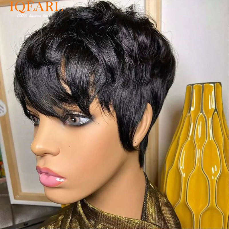 Short Human Hair Wigs Pixie Cut Straight perruque bresillienne for Black Women Machine Made Wigs With Bangs Cheap Glueless Wig