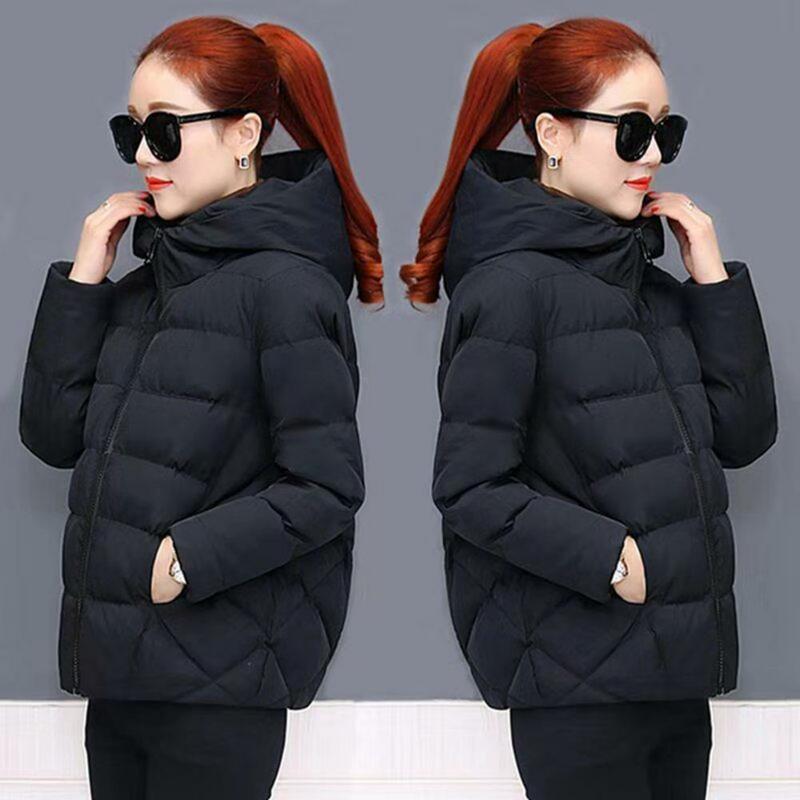 Women Winter Hooded Jacket Long Sleeve Loose Thick Warm Down Cotton Short Coat For Cold Weather Outwear