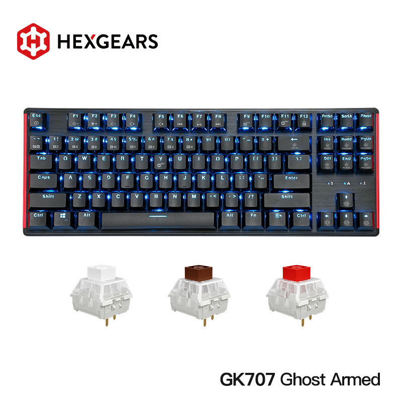 HEXGEARS-GK707 핫 스왑 가능 디자인 키보드, 게임 Kailh 박스 스위치 기계식 키보드, 흰색 파란색 백라이트 방수 포함