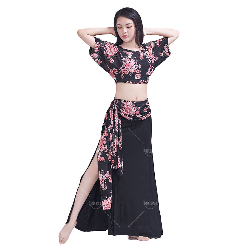 Belly Dance Top Skirt Set Practice Printing Clothes Sexy Woman Long Skirt Suit Performance Carnaval Stage Dance Wera Costumes
