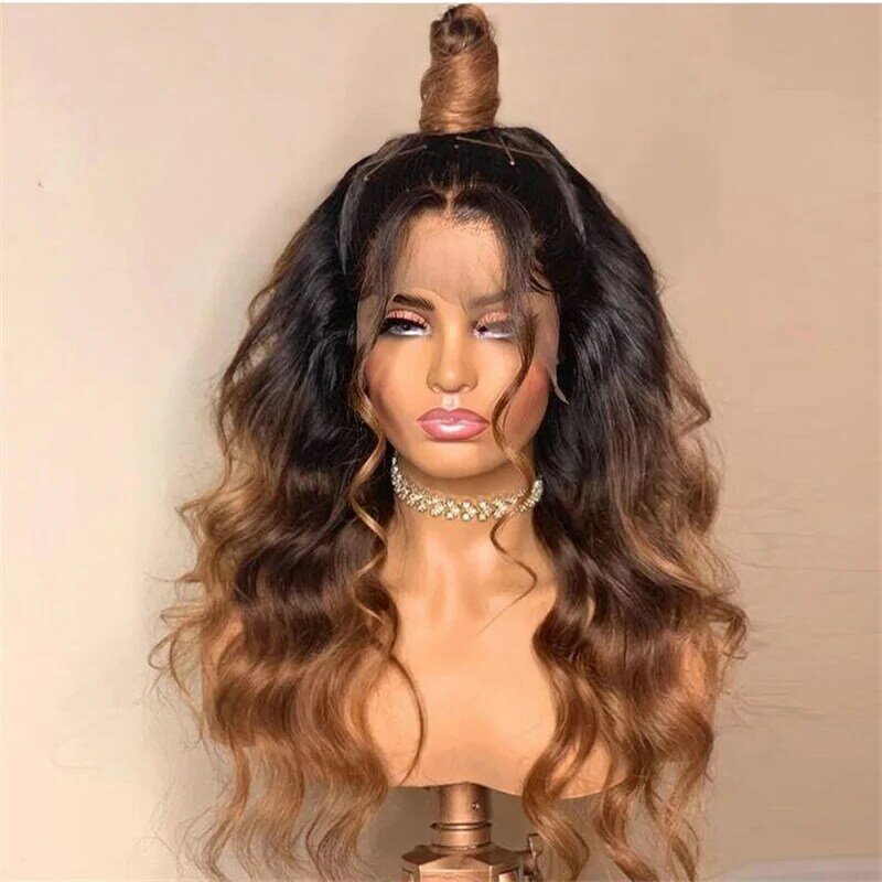 180Density Glueless Soft 26“ Long Omber Brown Wave Lace Front Wig For Women Deep wave BabyHair Preplucked Heat Resistant Daily