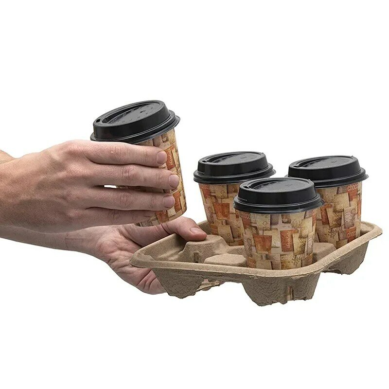 Soporte de pulpa biodegradable desechable, bandeja para taza de papel de café, dos tazas, cuatro portavasos, venta directa de fábrica, producto personalizado