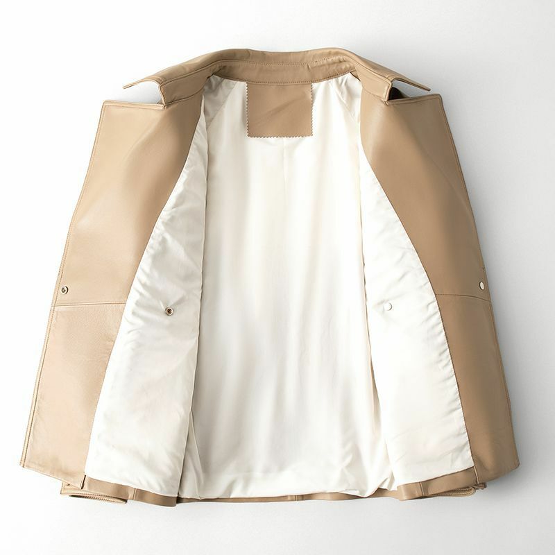 Пиджак Julypalette из натуральной кожи, новинка 2023, женские двубортные пиджаки цвета хаки из овечьей кожи с поясом и шнуровкой