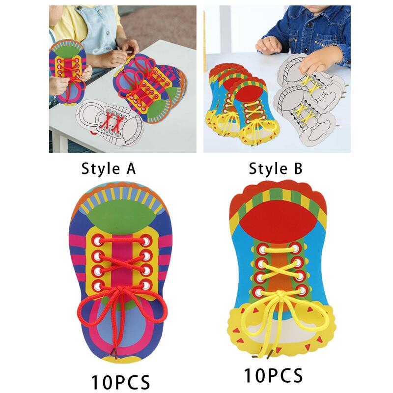 Busy Boards Brinquedos Sensoriais para Crianças, Tie Shoelaces, Desenvolvimento Aprendizagem Habilidade Toy, Montessori Toy para Meninos e Meninas, 3 + Idade, 10 Pcs