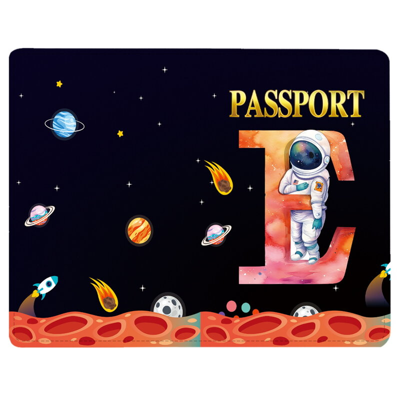 Couro Passaporte Titular Carteira De Viagem, Tampa Do Passaporte, Estojo De Cartões, Organizador Do Documento, Astronauta Carta Nome Padrão