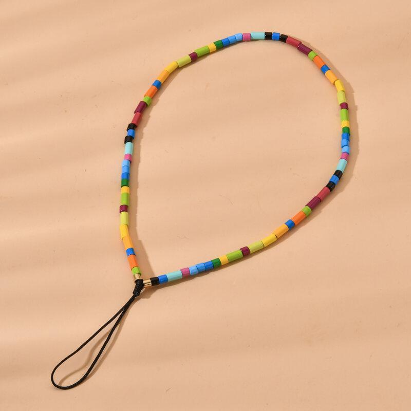Colorful Lucky Beaded Phone Charm Metal Alloy Mobile Phone Lanyard Telephone Chain Fashion Jewelry for Women Girls