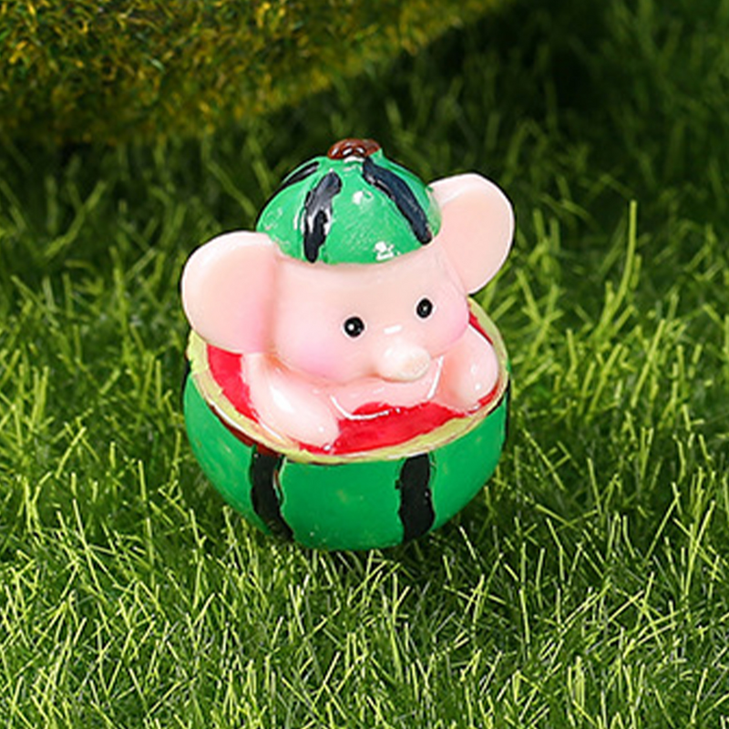Patung kecil kerajinan gajah semangka Mini dekorasi hewan untuk rumah Model keberuntungan ornamen taman