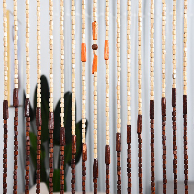 Tirai Pintu Manik-manik Gelombang Bunga Desain Bambu Kayu Indah Buatan Tangan Tali Tirai dengan Batang Kait Jenis untuk Partisi Kamar