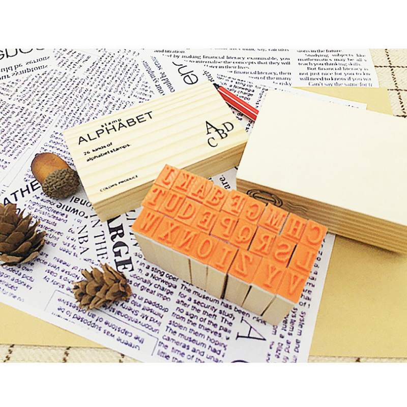 Sellos ABC de madera para manualidades, sellos de goma montados en madera para hacer álbumes de recortes, 26 piezas
