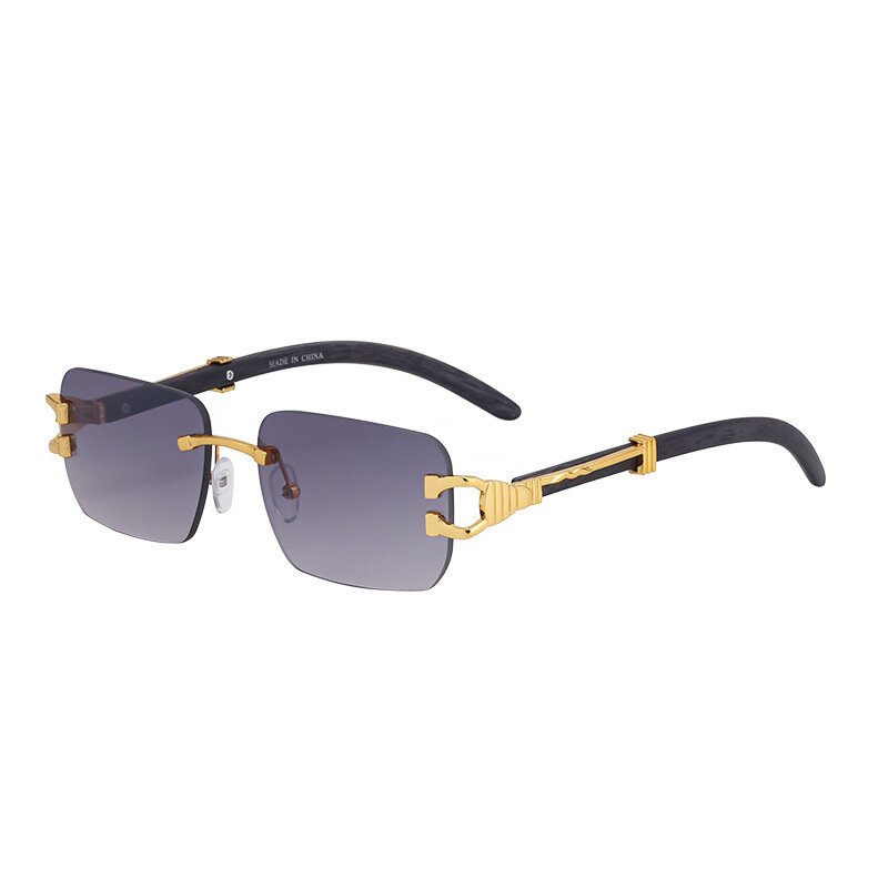 Nowe kwadratowe bezramowe okulary przeciwsłoneczne męskie imitacja drewna ziarna okulary przeciwsłoneczne moda damska zaawansowana osłona przeciwsłoneczna płaskie lustrzane