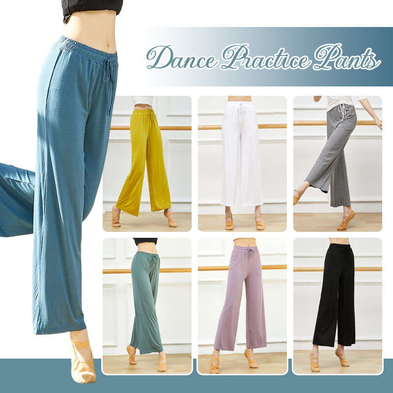 Pantalon droit à jambes larges pour femmes, vêtement doux, taille haute, avec attache, pour la pratique de la danse moderne, du Yoga, de la danse classique