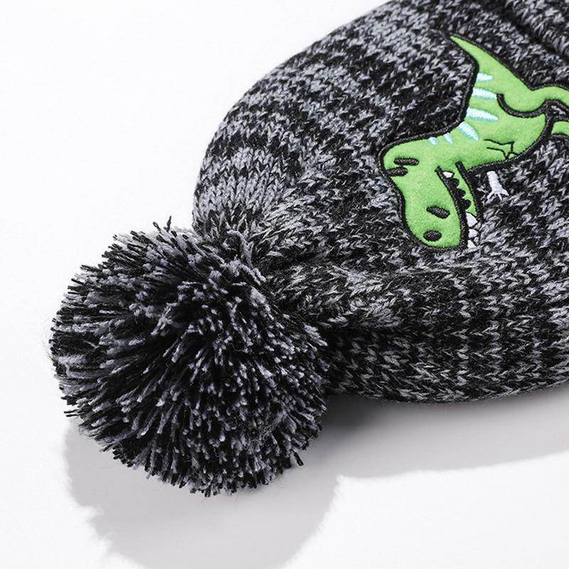 Conjunto de guantes de bufanda y sombrero para niños, bufanda de punto con estampado de dinosaurio lindo, regalos de invierno, bufandas de cuello para niños y niñas, 2-8, Invierno