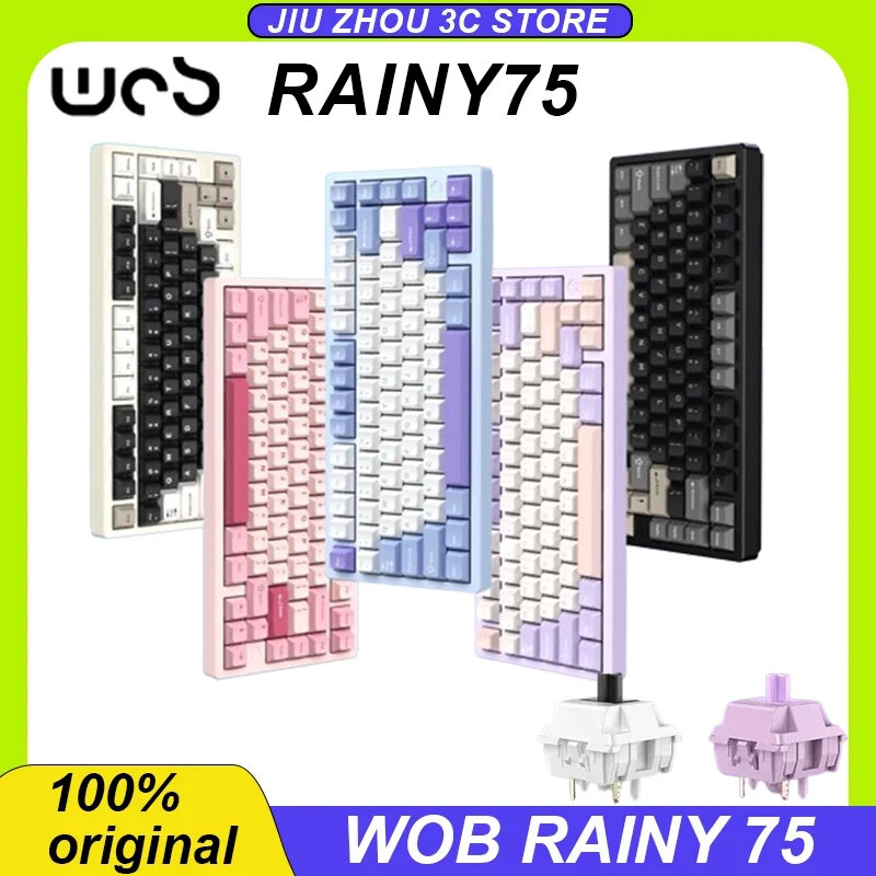 Wob-Rainbow 75 Teclado mecânico, Liga de alumínio, Bluetooth, Sem fio, 3 Mode, 75%, 81 Keys, Hot Swap Gasket, RGB, Gaming Keyboard