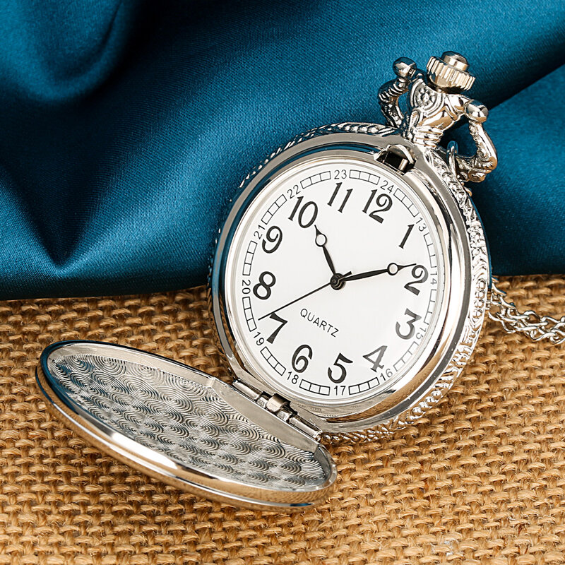 Unique Goldfish Star Black Starry Silver Necklace Watch Men Women Elegance Vintage Quartz Pocket Clock Arabic Numeral Display