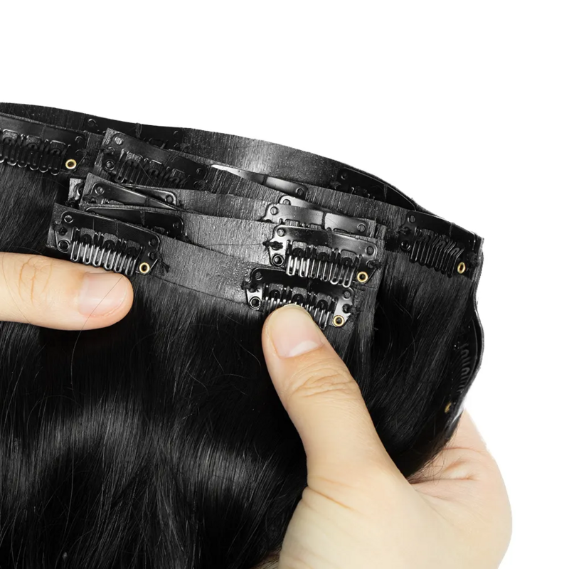 Extensión de cabello humano 100% brasileño para mujer, cutícula alineada con Clip Natural, cabeza completa, venta al por mayor