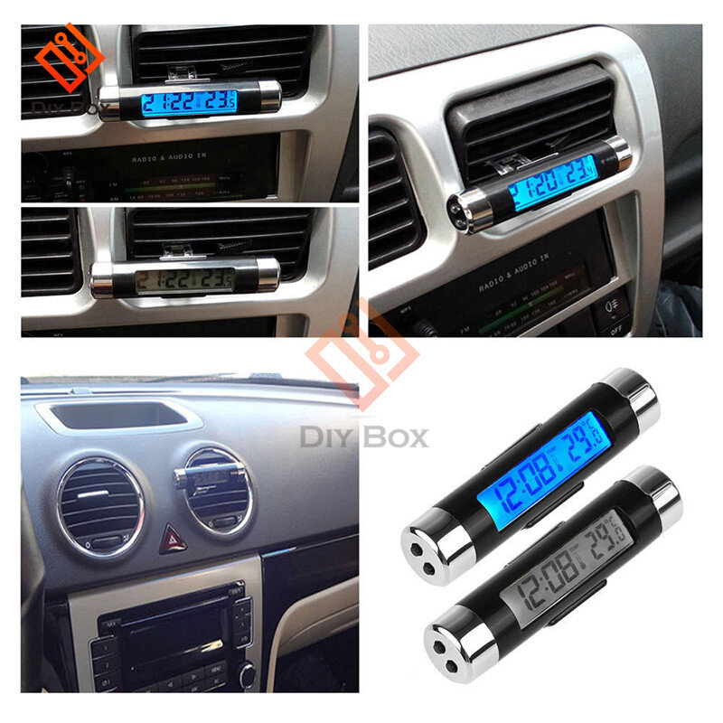 Reloj Digital LCD portátil para coche, pantalla de temperatura, termómetro electrónico, accesorio de coche, 2 en 1