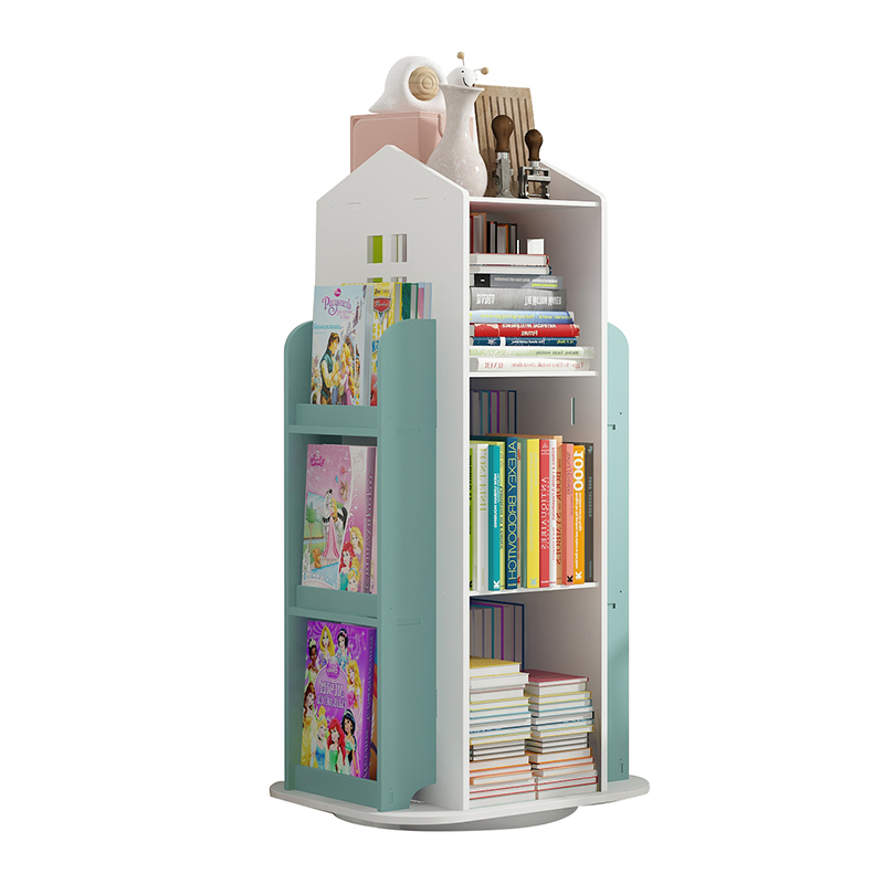 Estante infantil 360 ° Rotating Cartoon Books Rack, Piso Simples Criança Livro Prateleira, Home Estantes Móveis