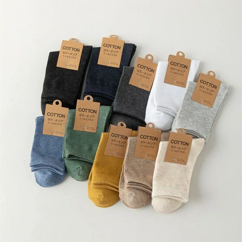 8 Pairs Men Mid Socks Solid Color Breathable Comfortable In Autumn Winter Sweat Absorbing High-Quality Casual Socks Sports