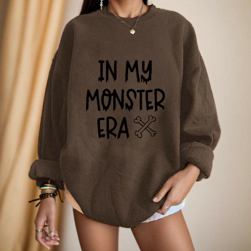 Pullover kaus wanita Vintage, pakaian jalanan wanita Vintage, Pullover nyaman, lengan panjang, gambar Era Monster, dalam saya, kaus Pullover Harajuku