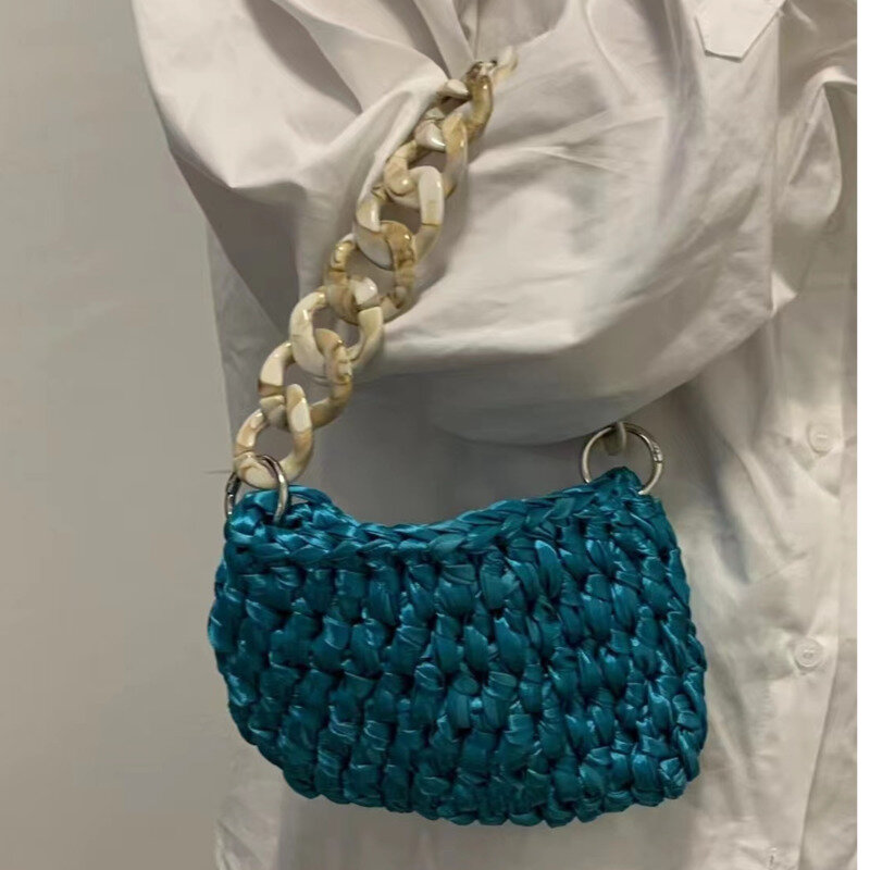 2024 Woven Bags Pure Colour Women South Korea Shoulder Crossbody Bags Chain Designer Handbags Purse Handbag