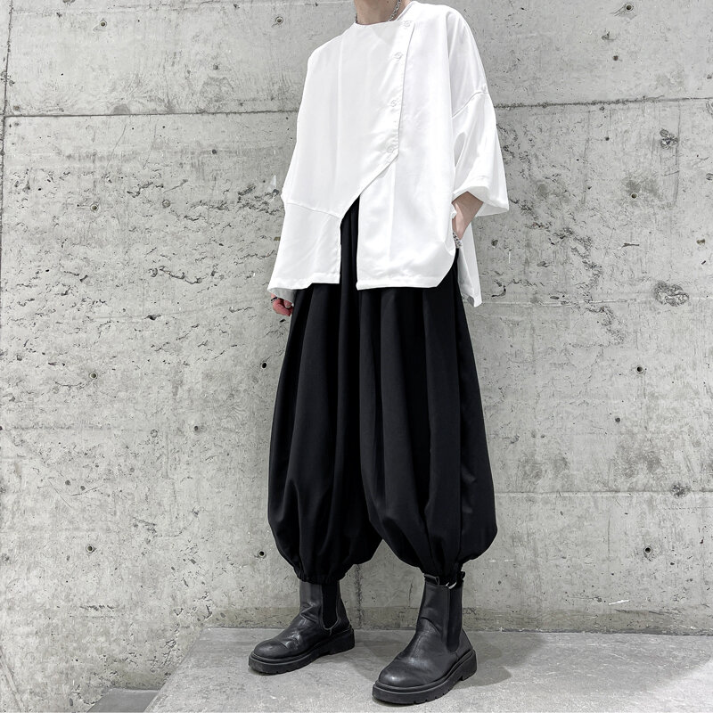 Pantalones bombachos de pierna ancha para hombre y mujer, pantalón de chándal estilo Harajuku Punk, ropa de calle, color negro