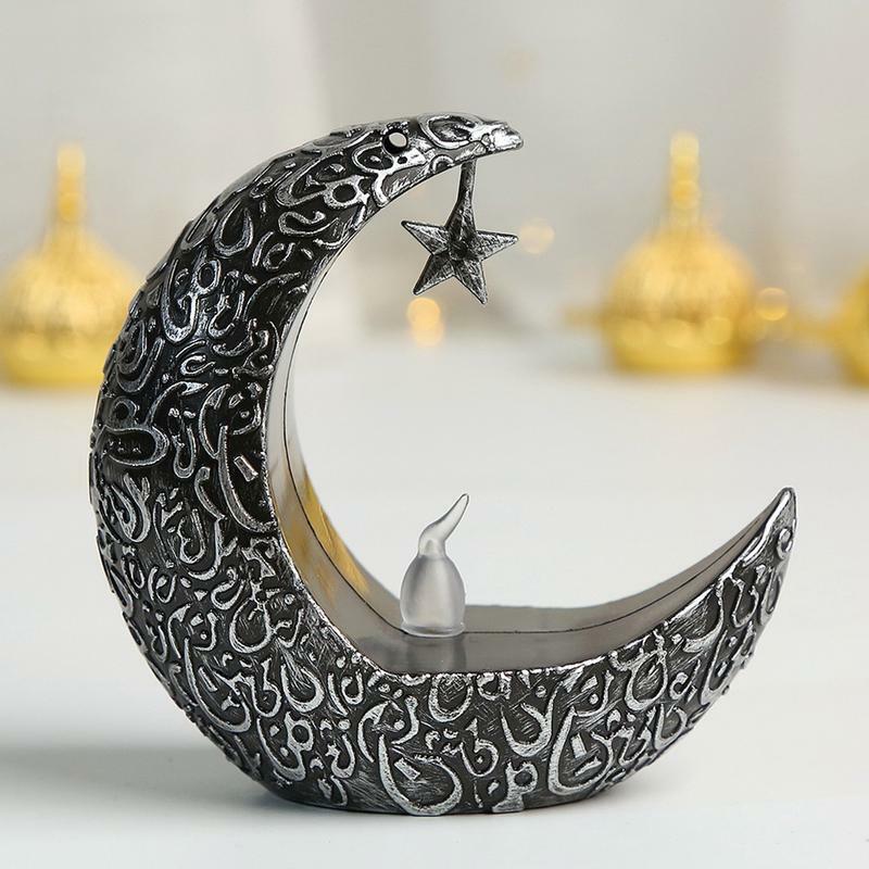 Castiçais a pilhas, Eid, retrô, lua, estrela, mesa, elegante, feriado, luz noturna