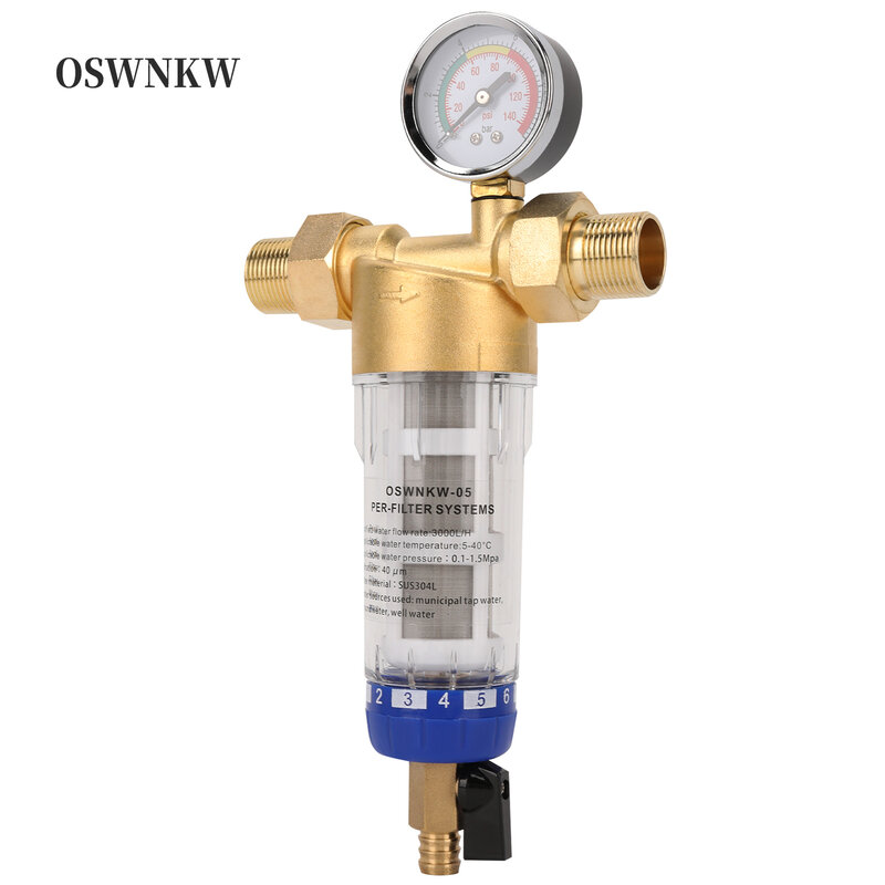 OSWNKW-05 pré filtre supporter ficateur toute la maison tourner vers le bas filtre à eau de sédiments système de préfiltre central lavage à contre-courant maille en acier inoxydable