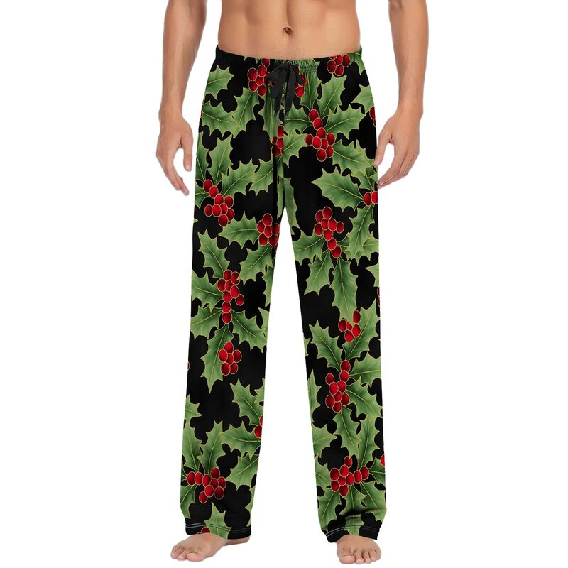 Women Christmas Trousers Wide Straight Xmas Print Sleepwear Soft Comfortable Loose Elastic Waistband Ome Lounge Pants Male