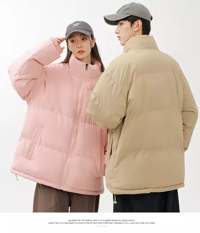 남녀공용 클래식 단색 퓨어 컬러 겨울 두꺼운 따뜻한 퍼퍼 재킷, 남성 하이 스트리트웨어 파카 커플 코트, 캐주얼 시크