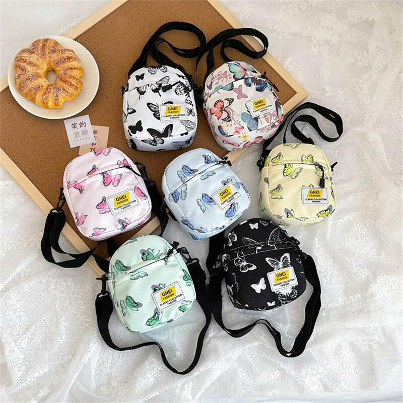 Mini Canvas Crossbody Bags for Women Butterfly Small Handbags Shoulder Messenger Bag Korean Girl Student Flap Phone Bag Purses