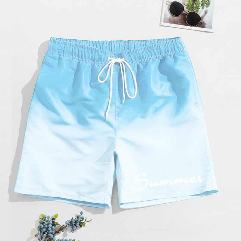 Men Athletic Shorts Stylish Men's Beach Shorts with Drawstring Waist Pockets for Casual Summer Wear Gradient for Vacation