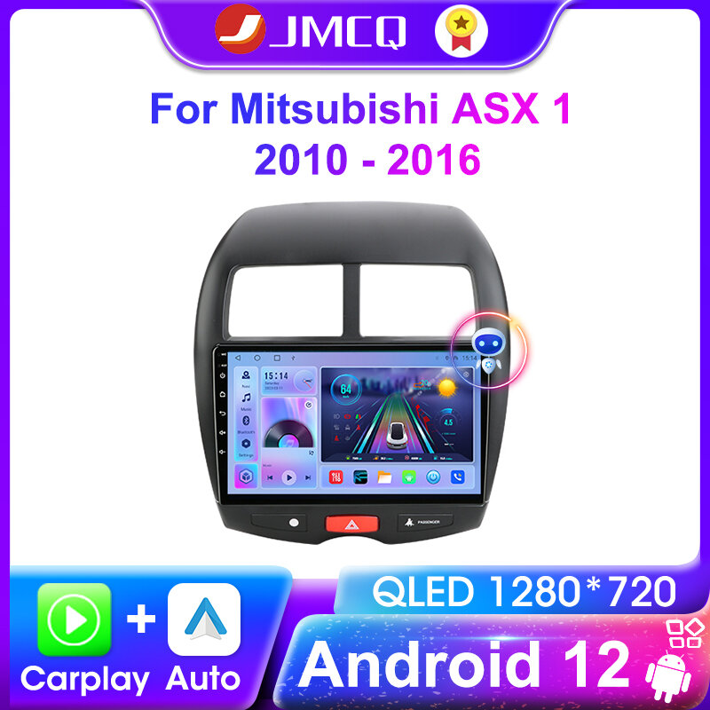 JMCQ 2 Din Carplay pemutar Multimedia mobil, Audio Video Radio mobil Android 12 untuk Mitsubishi ASX 1 2010 - 2016 navigasi GPS 4G Head Unit