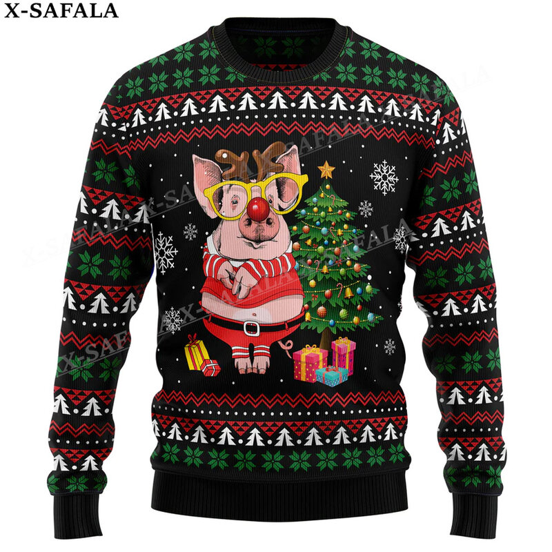 Funny Cute Pig Christmas Knit Sweaters Funny Halloween Christmas Gift Jumpers Tops Couple Party Unisex Casual-2