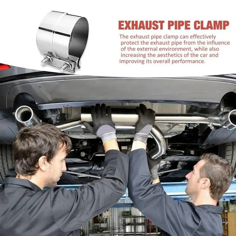 Universal Car Exhaust Muffler Clamp, tubo de aço inoxidável redondo, Chrome Exhaust Tail Clamps, Sleeve Car Acessório, Novo
