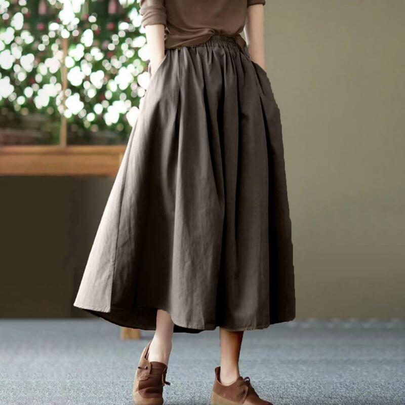 Falda Midi con estampado a cuadros para mujer, falda de cintura elástica, elegante, holgada, estilo acampanado, para el trabajo y el ocio