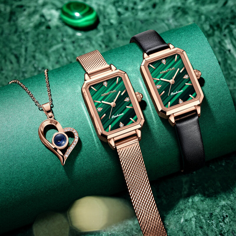 ROMITIME Top Original Brand Woman Quartz Watch Fashion Green Square Dial Ladies Watch Waterproof Diamond Luxury Watch for women