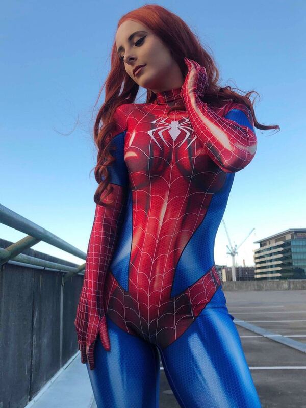 Spiderman Kostum Cosplay Wanita Seksi Zentai Bodysuit Spandeks Kostum Superhero Zentai Jumpsuit Gaun Pesta Karnaval Halloween