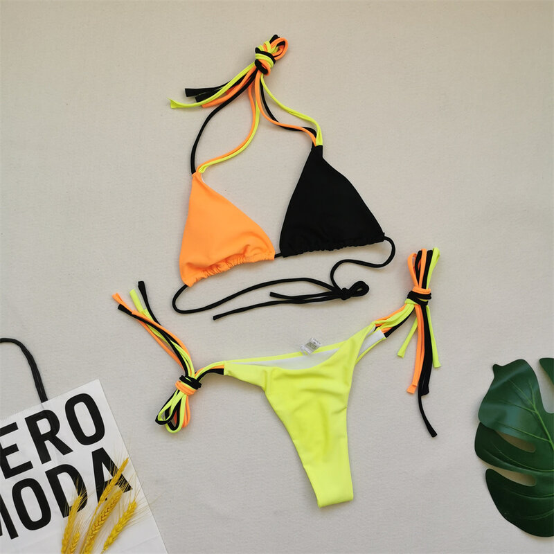 ملابس سباحة برازيلية مثيرة مثلثة ، ثونغ صغير ، بدون أكمام ، للعطلات ، ملابس شاطئ ، للنساء