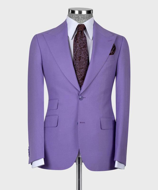Purple Men Suits Set Cotton Custom Made Jacket 2 Piece Blazer+Pants Formal Office Groom Wedding Tuxedo Single Breasted Coat