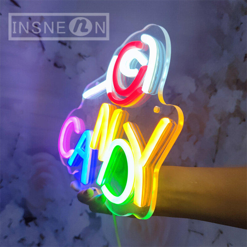 Neon dekoracja ścienna neonowy znak świetlny z cukierkami LED do pokoju sklepowego dekoracja na przyjęcie dla dzieci prezent urodzinowy na noc dekoracyjna z lampkami lampa neonowa