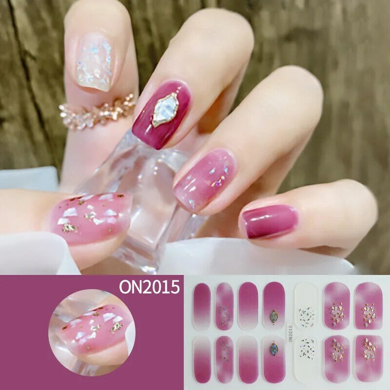 14Tips DIY Gel Nail Stickers Glittering Simple Long-Lasting Nail Strips Patch Slider Sticker Full Cover Decal Nail Manicure